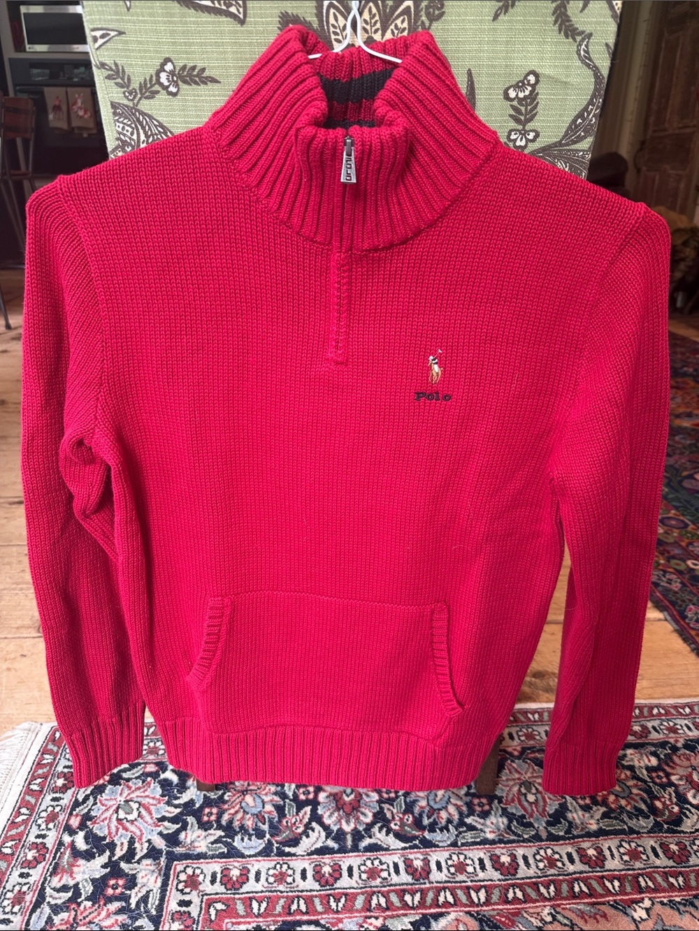 Polo by Ralph Lauren Red Ribbed Quarter-Zip Sweater. Kids L/G 14-16